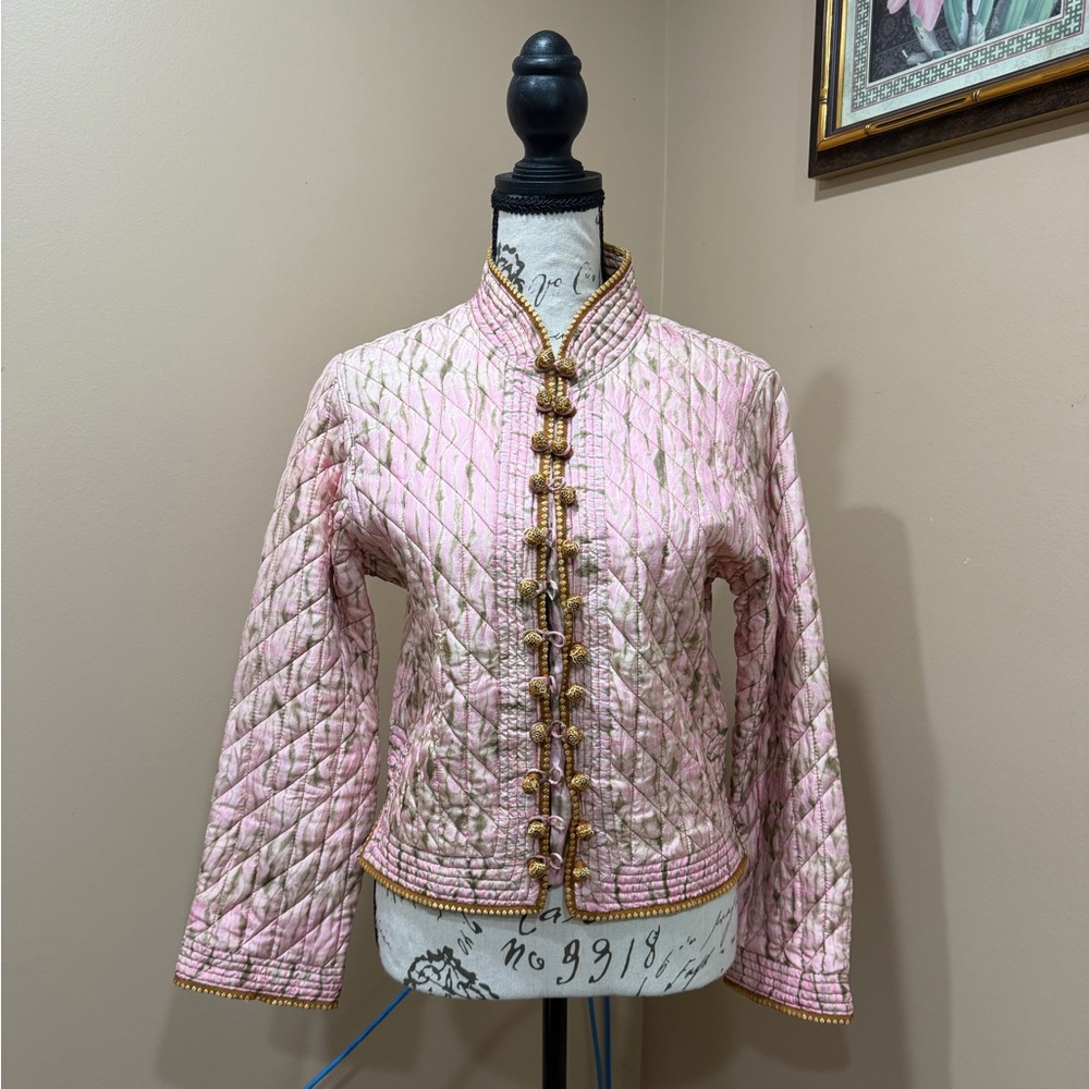 Xi Ling Shi Pink Quilted Jacket Gold Frog Closures Small Silk Couture